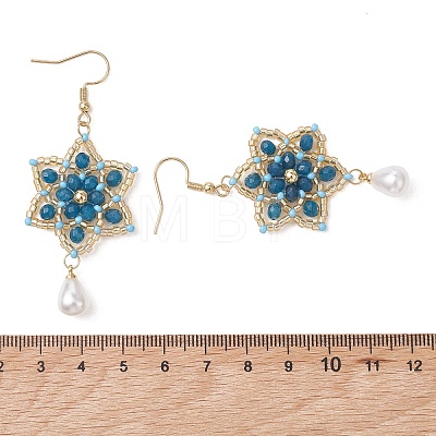Dyed Natural Malaysia Jade & Glass Seed Beaded Flower with Teardrop Dangle Earrings EJEW-MZ00710-1