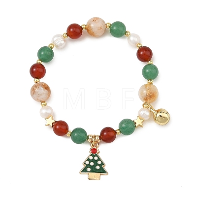 Alloy Enamel Christmas Tree Charm Bracelets BJEW-TA00754-1