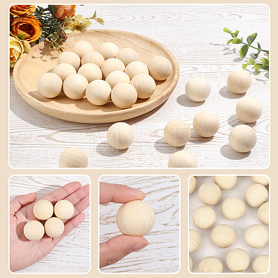 25Pcs Natural Wooden Round Ball WOOD-PA0001-84B-1