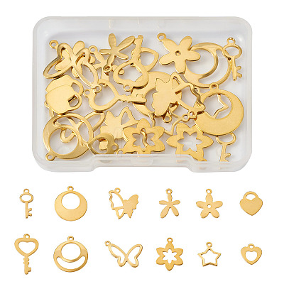 Fashewelry 24Pcs 12 Style Stainless Steel Charms STAS-FW0001-30-1