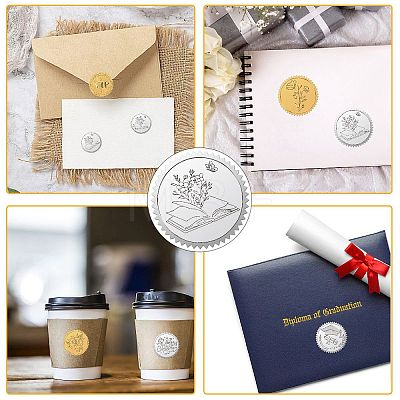 Round Plastic Silver Foil Embossed Picture Stickers DIY-WH0503-011-1