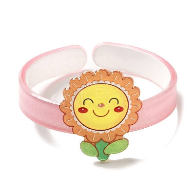 Flower Resin Cuff Bangle for Children BJEW-Q774-01B-1