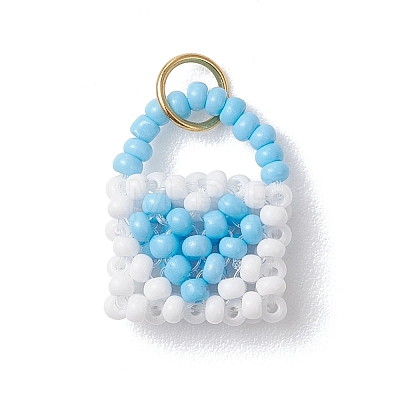 Glass Seed Beaded Handbag Pendants PALLOY-MZ01217-02-1