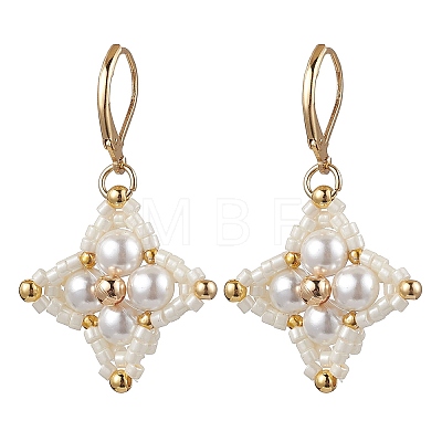 Glass Seed Beads Rhombus Leverback Earrings EJEW-MZ00346-03-1