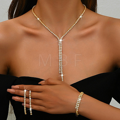 Alloy Rhinestone Tassels Chain Necklaces & Stud Earrings & Chain Bracelets Sets FS-WGCC11C-03-1