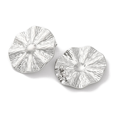 304 Stainless Steel Textured Flat Round with Sun Stud Earrings EJEW-D281-25S-1