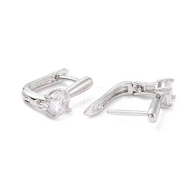 Rack Plating Brass Micro Pave Cubic Zirconia Hoop Earring Findings with Latch Back Closure ZIRC-F126-08P-1