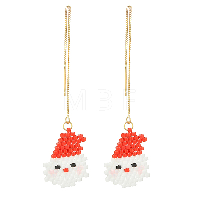 Christmas 304 Stainless Steel with Glass Cylinder Seed Beads Ear Thread EJEW-MZ00817-1