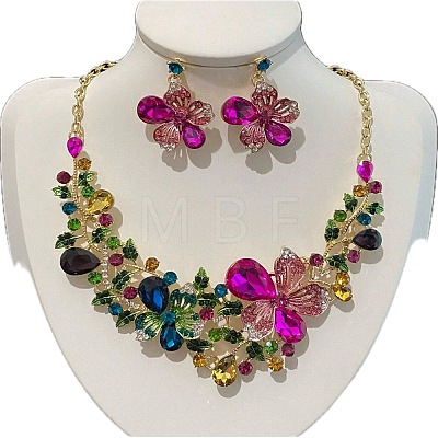 Flower Alloy Glass Pendant Necklaces & Stud Dangle Earrings Sets WGA2AF6-04-1