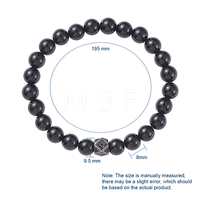 Unisex Round Natural Black Agate Beaded Stretch Bracelets BJEW-JB04845-01-1