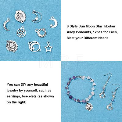 96Pcs 8 Style Tibetan Style Alloy Pendants TIBE-FH0001-15-1