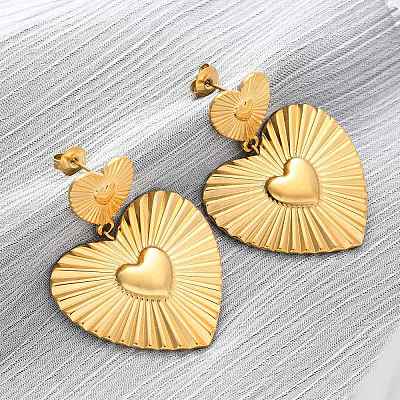 Heart 304 Stainless Steel Dangle Stud Earrings EJEW-Z109-03G-1