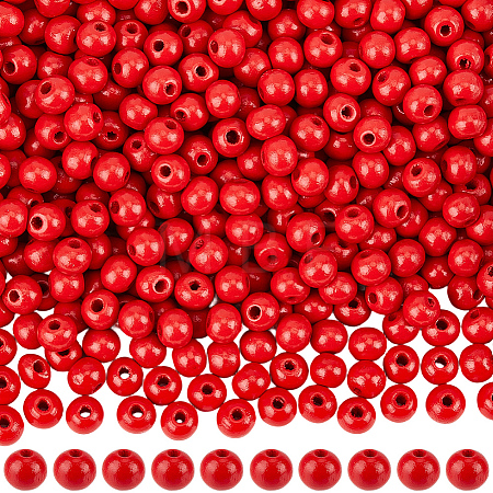 Spray Painted Round Natural Schima Wood Beads WOOD-PA0001-81A-01-1