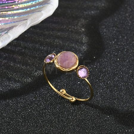 Natural Amethyst Adjustable Finger Rings for Women RJEW-A101-01G-04-1