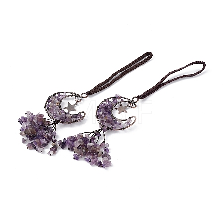Natural Amethyst Moon with Chips Tassel Pendant Decorations G-L524-07R-B05-1