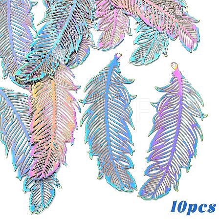 10Pcs Ion Plating(IP) 201 Stainless Steel Filigree Pendants STAS-YW0002-93-1