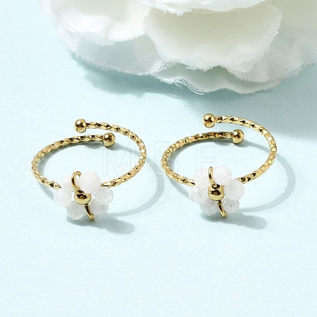 Adjustable 304 Stainless Steel Natural White Jade Cuff Open Rings RJEW-P187-01G-04-1