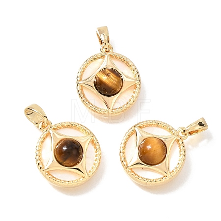 Natural Tiger Eye & Natural Shell Pendants KK-N289-08G-01-1