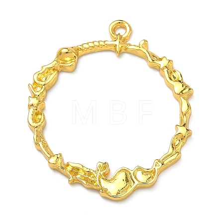 Ocean Theme Alloy Open Back Bezel Pendants PALLOY-F321-03F-G-1