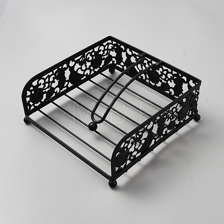 Iron Hollow Fruit Napkin Holder with Weighted Arm AJEW-WH0696-516-1