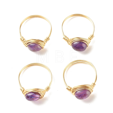 Natural Amethyst Oval Finger Rings RJEW-JR00441-01-1