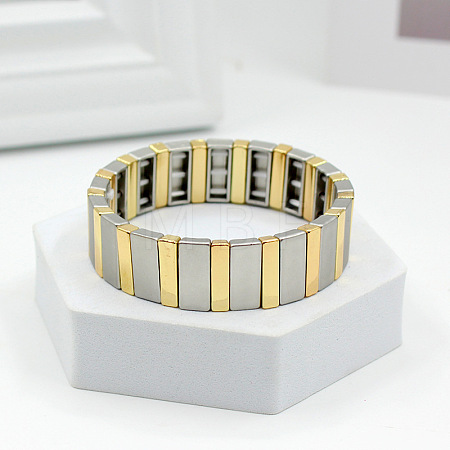 Baking Paint Alloy Rectangle Beaded Stretch Bracelets FS-WGFC15B-07-1