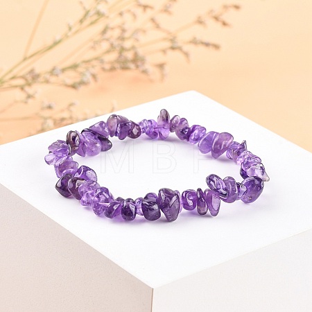 Valentines Day for Lovers Ideas Amethyst Chips Stretch Bracelets X-BJEW-JB01308-03-1