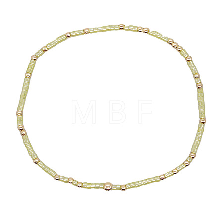 Minimalist Glass Seed Beads & Brass Beads Stretch Bracelets for Women BC0195-20-1