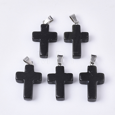 Natural Dyed & Heated Black Agate Pendants G-S358-002G-1
