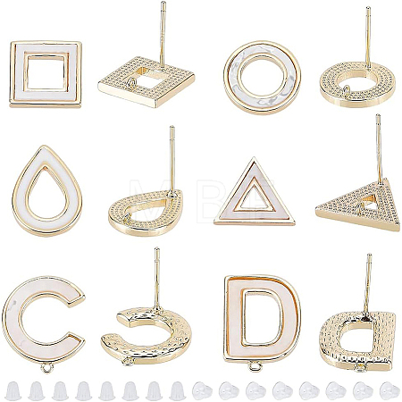 12Pcs 6 Styles Brass Stud Earring Findings KK-BC0009-08-1