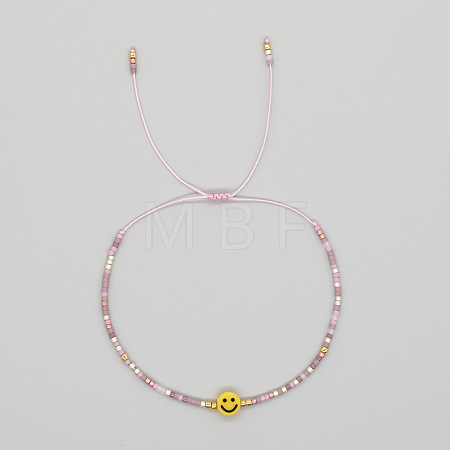 Smiling Face Glass Seed Bead Braided Bracelets for Women EQ4950-5-1