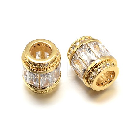 Column Brass Micro Pave Cubic Zirconia Large Hole Beads X-ZIRC-N017-20G-NR-1