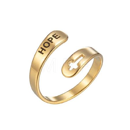 Hollow Out Cross with Word Hope 201 Stainless Steel Cuff Rings FS-WGED892-06-1