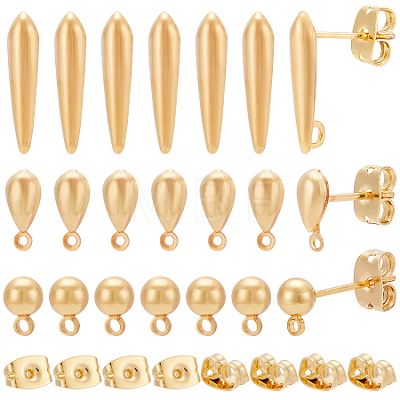 30Pcs 3 Style Ball & Teardrop Brass Stud Earring Findings KK-BC0012-24-1
