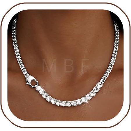 Brass Pave Clear Cubic Zirconia Tennis Necklaces WGA050F-02-1