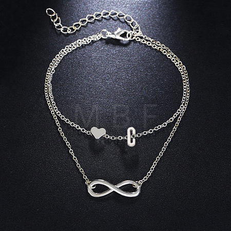 Alloy Infinity Heart Initial Charm Double Layer Anklets for Women FS-WG74AE6-03-1