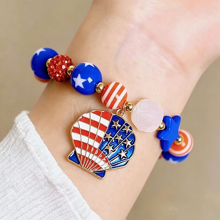 Independence Day Printed Resin Stretch Bead Bracelets for Women RE-CBA6B51-02-1