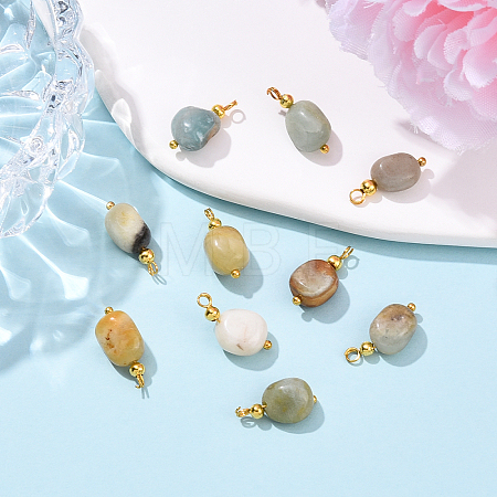 10Pcs Nuggets Natural Flower Amazonite Pendants PALLOY-YW00114-09-1