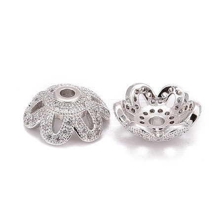 Eco-Friendly 6-Petal Flower Brass Micro Pave Cubic Zirconia Bead Caps ZIRC-M098-01P-FF-1