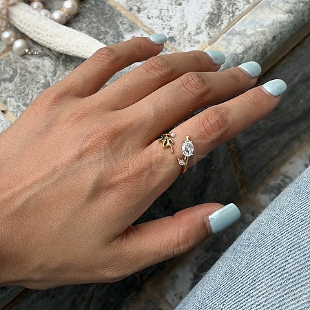 Ocean 304 Stainless Steel Rhinestone Cuff Open Rings SA-CBA183D-08B-G-1