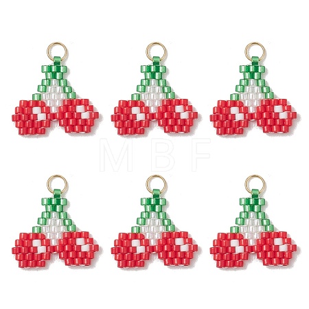 Fruit Theme Glass Seed Beaded Pendants PALLOY-MZ01357-01-1