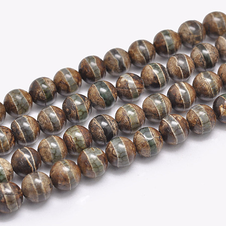 Natural Tibetan Striped Pattern dZi Agate Beads Strands G-F354-13-1