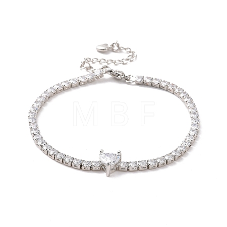 Clear Cubic Zirconia Tennis Bracelet with Heart BJEW-E015-03P-1