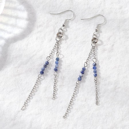 Round 304 Stainless Steel Natural Sodalite Dangle Earrings EJEW-JE06783-02-1