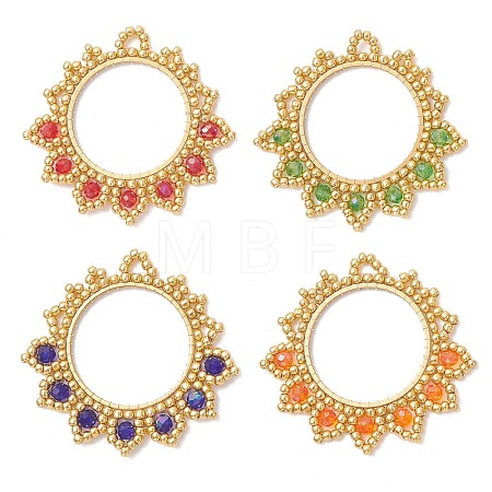 4Pcs Glass Seed Beaded Flower Pendants PALLOY-MZ01237-1