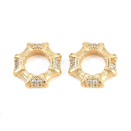Octagon Brass Micro Pave Clear Cubic Zirconia European Beads KK-B186-15G-1