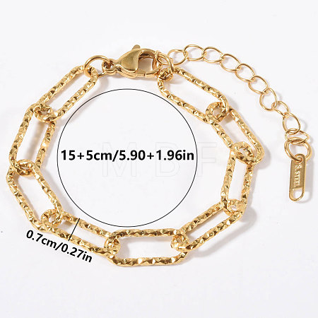 304 Stainless Steel Textured Paperclip Chain Bracelets for Women HX6515-7-1