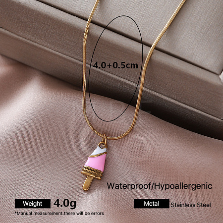Vintage Summer 304 Stainless Steel Enamel Pendant Round Snake Chain Necklaces for Women QH4448-5-1