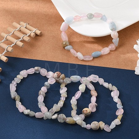 Natural Morganite Bead Stretch Bracelets BJEW-K213-49-1
