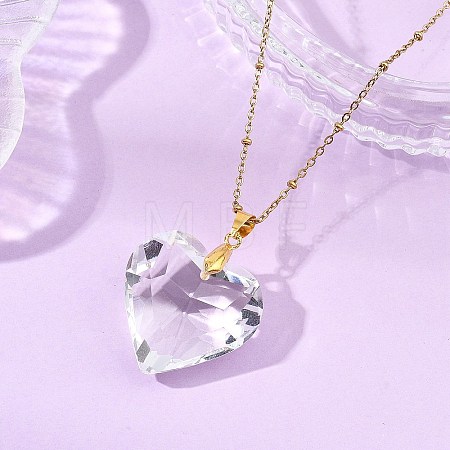 Valentine's Day Faceted Clear Glass Heart Pendant 304 Stainless Steel Satellite Chain Necklaces for Women NJEW-JN06074-01-1